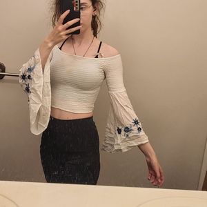 Guess flare sleeve white floral top